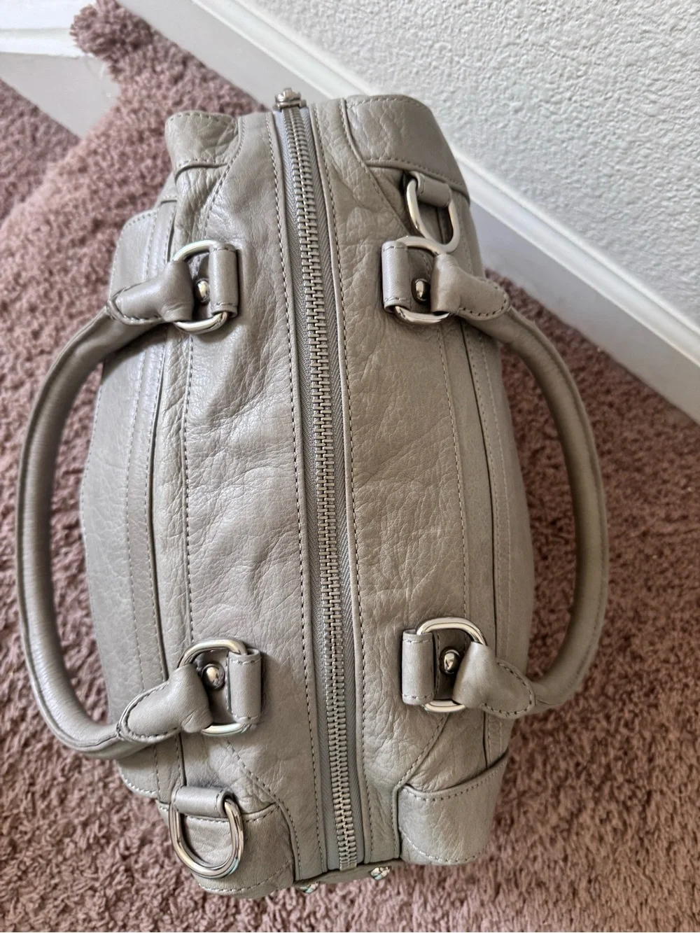 Rebecca Minkoff MAB Light Gray Leather Satchel Y2K